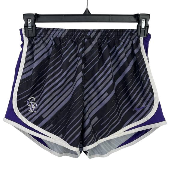 Nike Dri Fit Colorado Rockies Running Shorts Womens SIze Medium Purple Stripe - Picture 1 of 6